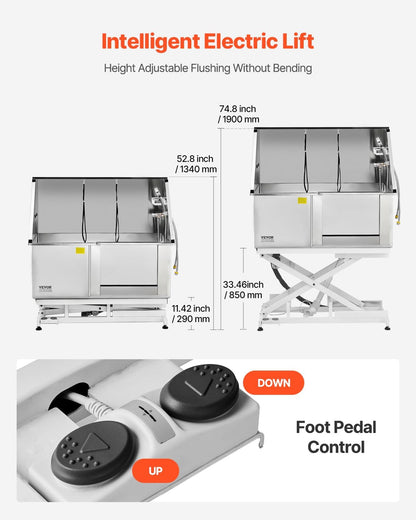 VEVOR Electric Lift Dog Washing Station, 50 inch Professional Stainless Steel Pet Grooming Tub w/PE Water Filter Board, Faucet & Showerhead Dog Bathtub Washing Sink for Multiple Pets (Right Door)