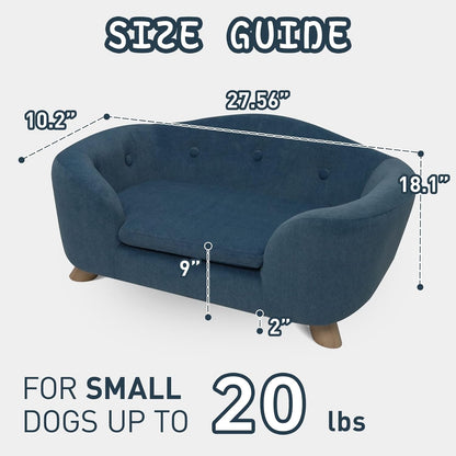 SHAVI Pet Sofa Dog Couch for Small Pet Dog and Cats, Low Back Lounging Bed with Velvet Modern Cat Couch Easy-to-Clean(Blue)