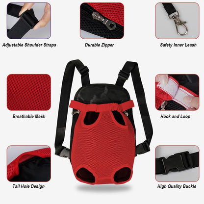 FEimaX Dog Carrier Backpack Pet Legs Out Front Cat Travel Bag, Adjustable Puppy Backpacks Carriers Hands-Free for Small Medium Dogs Cats Hiking Traveling Camping Daily Walking (X-Large, Red)