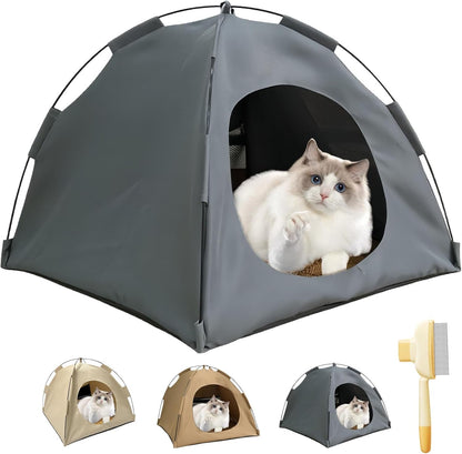 BreezyDen Pop-Up Pet Tent – Portable Hideaway for Cats & Small Dogs, Portable Indoor/Outdoor Pet Tent House with Mesh Window, Waterproof, Breathable, Scratch-Resistant, Fully Washable (Gray,M)