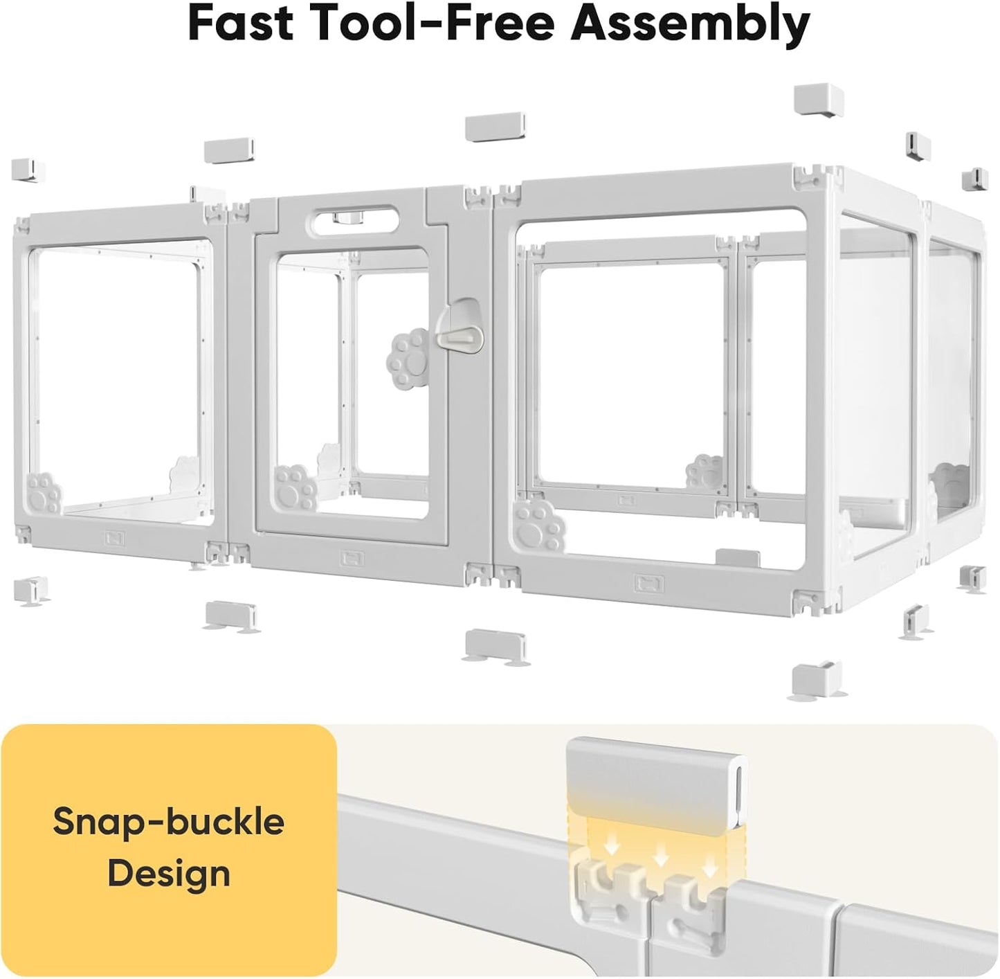 Acrylic Clear Dog Play Pen Indoors, Puppy Playpen with Door for Small Dogs Puppies, Transparent Plastic Pet Playpen Cage Fence Crate Kennel for Cat Kitten Rabbit Bunny Ferret etc (White-8 Panels)