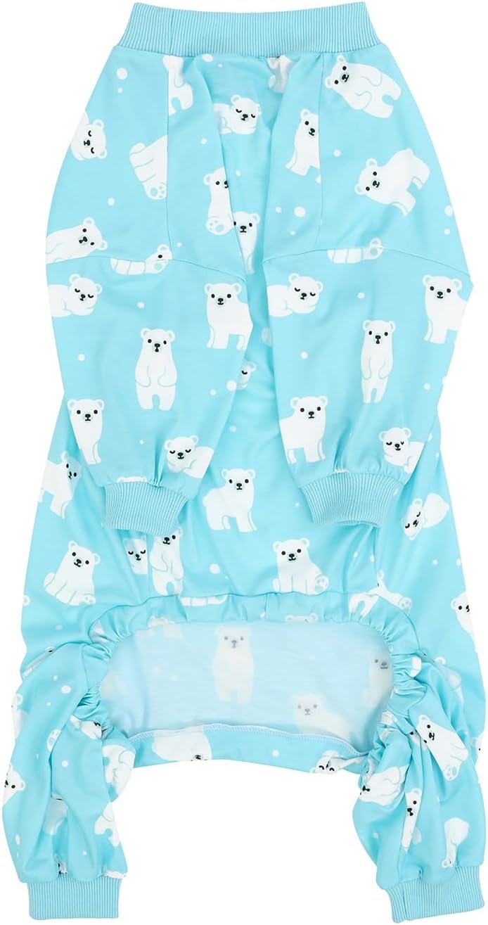 HDE Dog Pajamas One Piece Jammies Jumpsuit Pet Clothes Outfit Stretchy Lightweight Comfy Shirt Pjs for M-3XL Dogs Sleepy Polar Bears - M