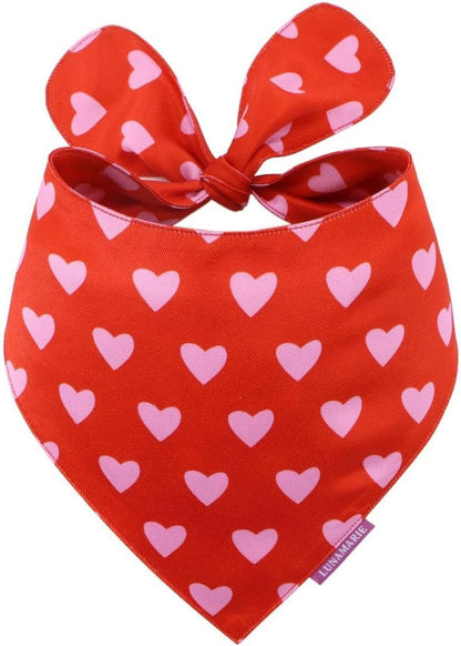 LunaMarie - Luxury Pet Birthday Bandanas -Premium & Silky Poly Fabric | 100% Handmade | Custom Shape Dual Layered (Evie Hearts, Large)