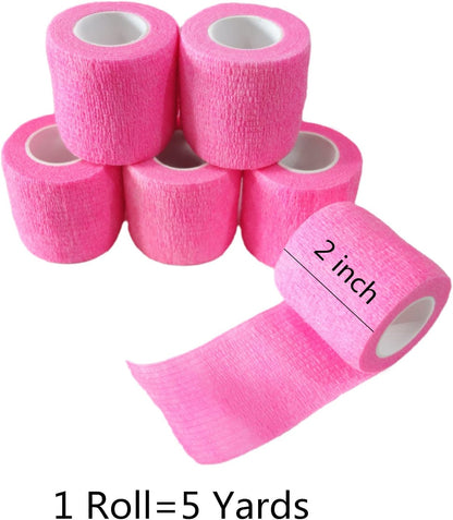 6 Pack 2" x 5 Yards Self Adhesive Bandage Wrap Breathable Cohesive Vet Wrap for Pets, Elastic Self-Adherent Tape for Sports, Wrist, Ankle (Pink)