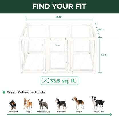 FXW AuraSpace Acrylic Indoor Unleashed Dog Playpen for Medium Dogs, 35 Inch, 10 Panels, White
