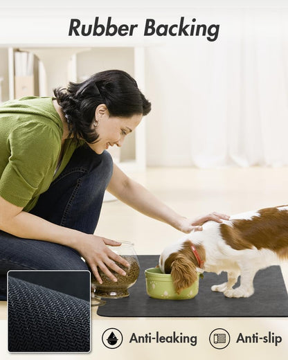 MontVoo-Absorbent Pet Feeding Mat-No Stains Pet Mat for Food and Water Bowl-Quick Dry Cat & Dog Food Mat Water Dispenser Mat-Pet Supplies Mat-Dog Water Bowl Mat for Messy Drinker Dark Grey