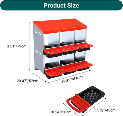 Chicken Nesting Box, 6 Hole 2 Layer Hen Nest Box, Roll Away Eggs Laying Box,Cleanable Pull Out Hen Roosting Box
