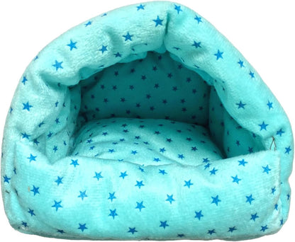 WOWOWMEOW Guinea Pig Cave Bed Small Animals Warm Cage Hanging Bed for Rat, Chinchilla, Hedgehog, Rabbit (L, Star-Blue)