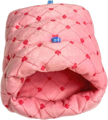 WOWOWMEOW Guinea Pig Cave Bed Small Animals Warm Cage Hanging Bed for Rat, Chinchilla, Hedgehog, Rabbit (M, Poker-Pink)