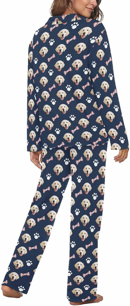 MyPupSocks Custom Face Pajamas for Women Set, Personalized Photo Long Sleepwear XS-XXL