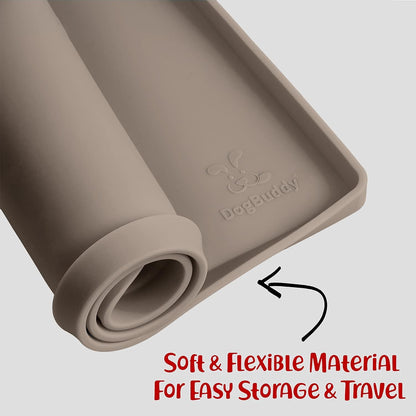 DogBuddy Dog Food Mat – Waterproof Dog Bowl Mat for Food and Water, Silicone Pet Feeding Mats for Floors, Non-Slip Placemat with High Edges for Dogs Bowls, Puppy Essentials (Small: 19"x12", Taupe)