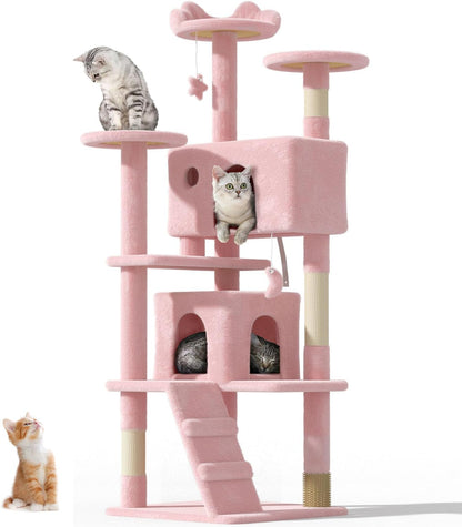 60'' Cat Tree Tower for Indoor Cats Large Adult,Cute/Tall Modern Cat Tree for Big Cats 20 lbs, Plush Multi-Level Cat Condo with Scratching Posts,Dangling for Fun Play (Soft Pink, 60 inch)