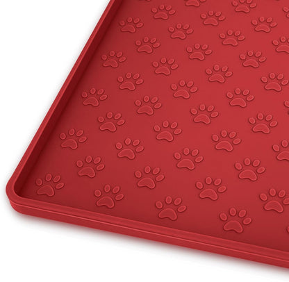 Ptlom Dog Food Mat Anti-Slip Pet Bowl Mats for Food and Water, High-Lips Pet Placemat Prevent Messy Spills to Floor, Waterproof Puppy Feeding Tray for Small, Medium Large Dogs Cats, Silicone