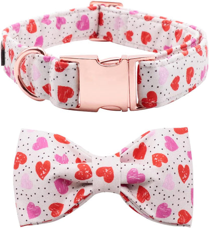Lionet Paws Valentines Day Dog Collar with Bowtie, Dog Bowtie Collar with Metal Buckle for Dogs, Adjustable Comfortable Dog Collar Girl Boy Gift, L, Neck 16-24 in