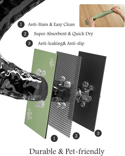 Pet Feeding Mat-Absorbent Dog Mat for Food and Water Bowl-No Stains Quick Dry Dog Water Dispenser Mat（Green,12"x19"