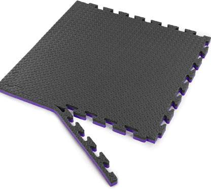 Xspec 1" Extra Thick 48 sq ft Reversible EVA Gym Foam Floor Mat Tiles (24" x 24"), Steel Pattern, 12 pcs, Black/Purple