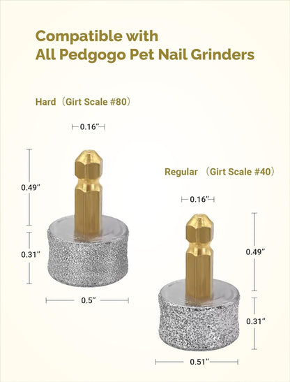 Dog Nail Grinder Replacement Heads 4Pcs- 2*Hard 40# & 2*Regular 80# for Small Medium & Large Dogs Safe Painless and Professional Pet Nail Grinder Tip Drill Bits