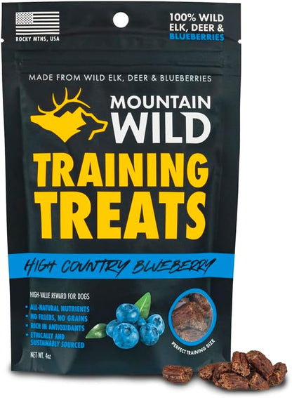 High Country Wild Blueberry Elk & Venison Dog Training Treats - Natural Grain-Free Puppy & Dog Snacks - Protein Treat for Training, Reward - No Fillers, No Artificial Preservatives, 4oz 1 Bag
