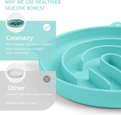 Coomazy Silicone Slow Feeder Dog Cat Bowls, Interactive Puzzle Toy for Pets Dry/Wet Food Training, Keeps Dogs Cats Busy, Prevents Puppy Kitty Overeating (Cyan, 1.4 Cup)