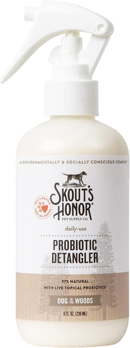 Skout's Honor Pet Detangler Spray - Hydrating & Conditioning with Avocado Oil & Probiotics, 97% Natural, Paraben & Sulfate-Free, softens for a More brushable Coat, Daily Use, 8oz, Dog of The Woods