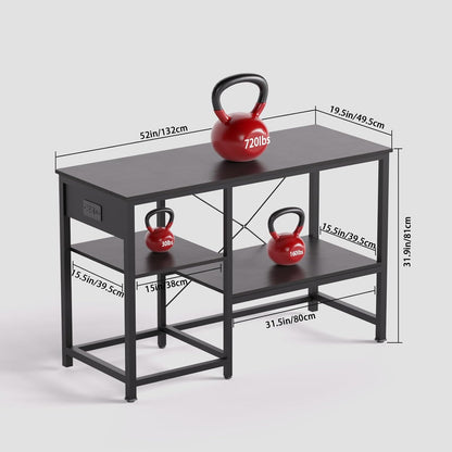 50-75 Gallon Fish Tank Stand with Power Outlet & LED Light, Metal Aquarium Stand with 3 Tier Adjustable Storage Shelves, Tank Stand for Reptile Tank, Turtle Tank, 52" L*19.5" W, Black
