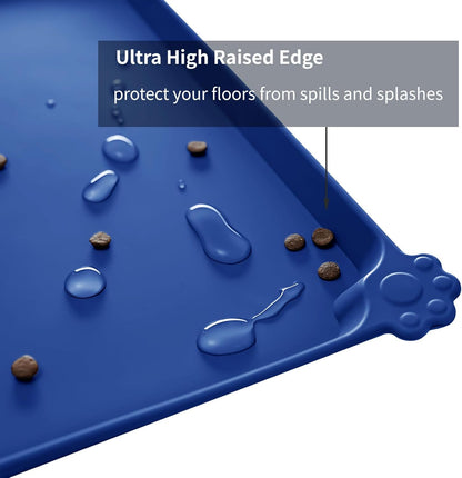 Waterproof Pet Feeding Mat with High Raised Edges, Heavier and Thicker Placemats for Cat Dog Water Bowl with BPA Free, Dogs Cats Food Mats for Messy Drinkers to Prevent Spill and Protect Floors