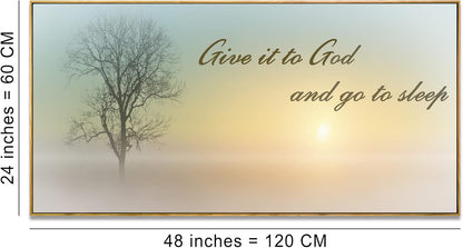 Lasdel Natural Extra Framed Wall Art of Misty Sunset & Tree Plant Picture For Bedroom Home Above Bed,Large White Country Wood Sign For Bathroom,Give It To God & Go to Sleep Artwork Decor,24x48