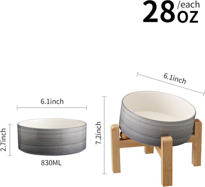 Elevated/Raised 15°Tilted Anti Slip Ceramic Dog Bowls,Slanted Bulldog Pet Food Water Feeding Dish Stand for Cats and Dogs (3.6 Cups/28 OZ) Grey White