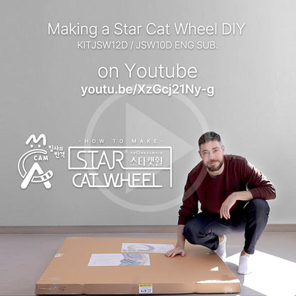 Star Cat Wheel, Cat Treadmill, Exercise Wheel for Running, Spinning, Scratching, and Climbing for Indoor Cats, Premium Birch Wood, Eco-Friendly, Moving Fish, Wide Running Track, 47.2 inch XL Size