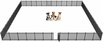 Dog Fence Outdoor Indoor, 32" Inch Height 48 Panels Dog Playpen for Large/Medium/Small Dogs Metal Dog Pen for Yard Camping and RV | Black-Silver