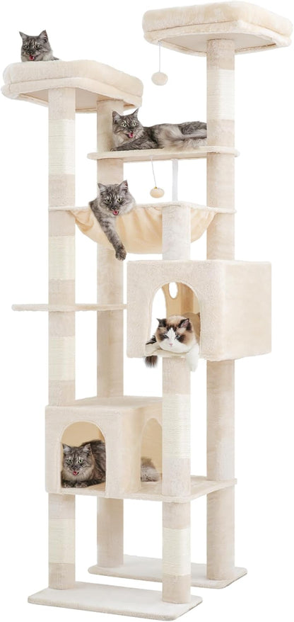 Hey-brother Tall Cat Tree Tower, Heavy Duty Scratching Posts with Large Platforms, Cozy Condos, Big Hammock, Toy Balls, Multi-Level Furniture for Indoor Adult Cats, 80.7 Inches, Beige MPJ039M