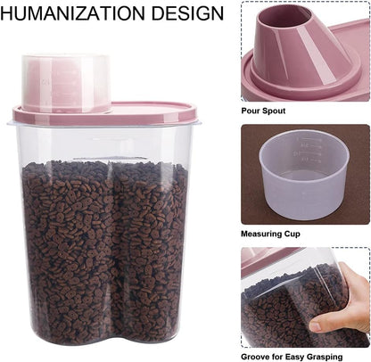GreenJoy 2 Pack 2lb/2.5L Pet Food Storage Container with Measuring Cup, Can Covers and Bowl for Small Dog, Cat, Waterproof-BPA Free
