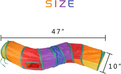 iCAGY Cat Tunnel for Indoor Cats Interactive, Rabbit Tunnel Toys, Pet Toys Play Tunnels for Cats Kittens Rabbits Puppies Crinkle Pop Up Rainbow 47" Shape S