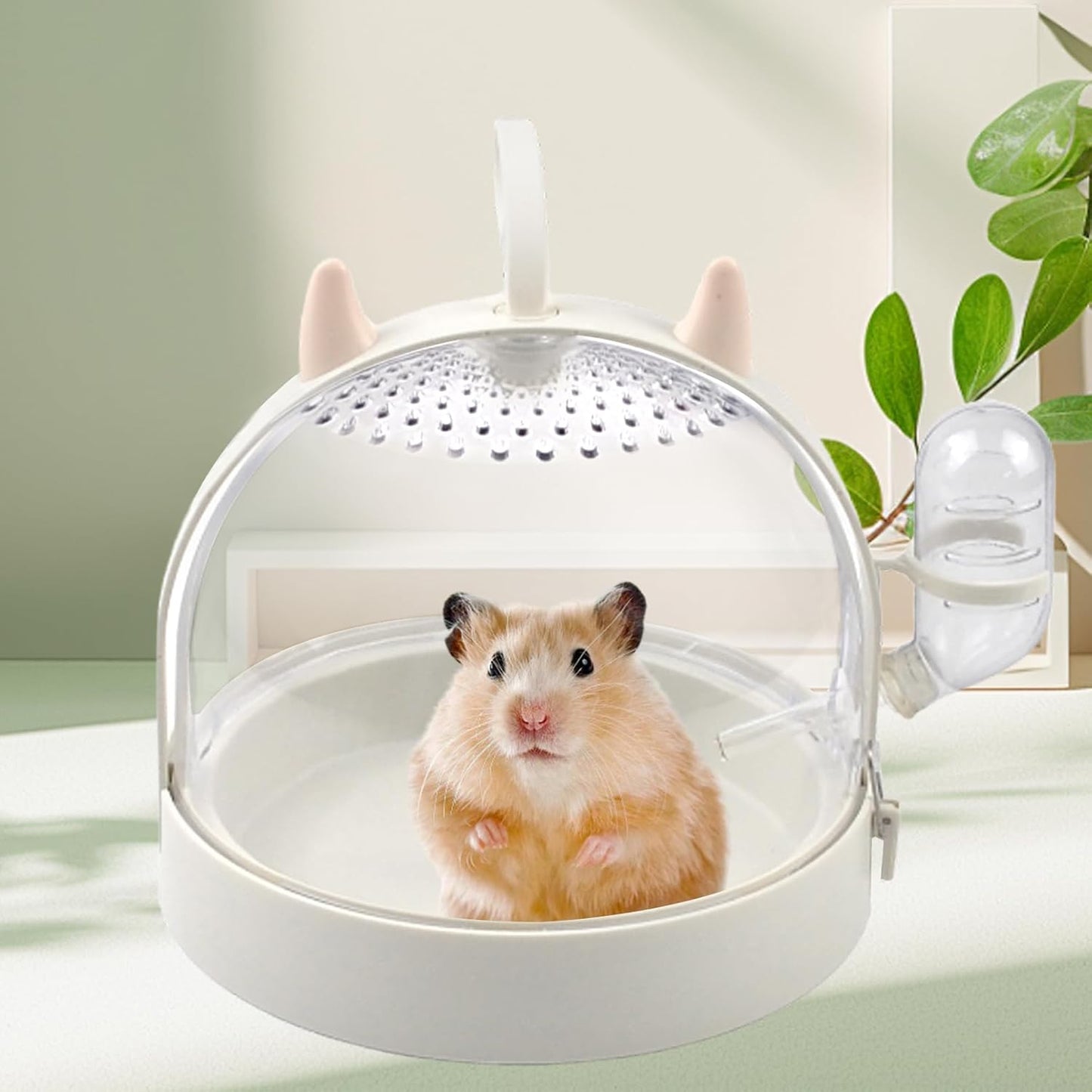 Hamster Portable Cage Travel Case,Hamster Carrying Cage High Permeability Guinea Pig Travel Cage with Water Bottle Travel Carrier for Gerbils Mice Guinea Pigs Sugar Glider(White)