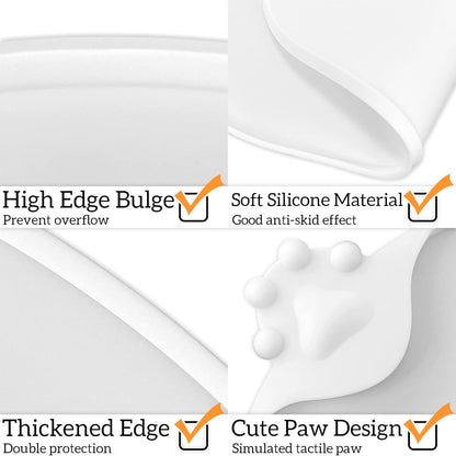 KPWACD Pet Placemat for Dog and Cat, Waterproof Silicone Dogs Feeding Bowl Mat Prevent Food and Water Overflow, High-Lips Puppy Dish Mats Suitable for Small Medium Big Pets, White, 19" * 12"