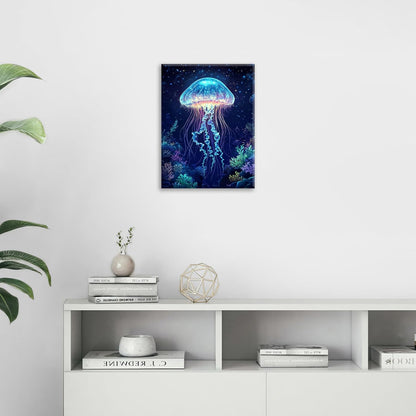 Ocean Jellyfish Wall Art Canvas Coral Fish Wall Decor Prints Framed Painting Underwater Pictures Gifts Artwork for Bathroom Living Dining 16"x20"