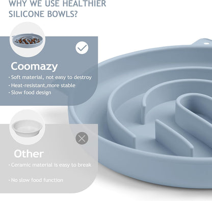 Coomazy Silicone Slow Feeder Dog Cat Bowls, Interactive Puzzle Toy for Pets Food Training, Keeps Dogs Cats Busy, Prevents Puppy Kitty Overeating (Light Blue, 1.4Cup)