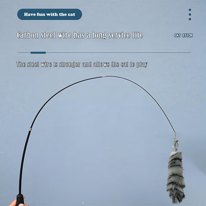 Interactive Cat Wand Toy with Cat Dancer, Retractable Feather Fox Tail Teaser for Indoor Cats, Enrichment Play Kittens to Senior Cats(Arctic White)