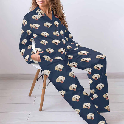 MyPupSocks Custom Face Pajamas for Women Set, Personalized Photo Long Sleepwear XS-XXL
