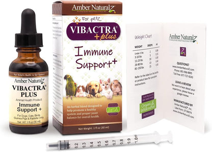 Amber NaturalZ Vibactra Plus Herbal Supplement for Dogs, Cats, Birds, Guinea Pigs, and Rabbits | Herbs for Immune Health and Yeast Balance | 1 Fluid Ounce Glass Bottle