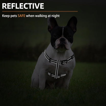 PUPTECK No Pull Dog Harness Soft Adjustable Basic Nylon Step in Puppy Vest Outdoor Walking with ID Tag, Reflecive Black, S