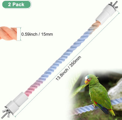 2-Pack Rope Perches for Bird Cages, 13.8 in Length Comfort Grip Flexible Rope Perch Beak & Paw Grinding for Parrots/Cockatiels/Parakeets, Bird Platform Sand [Pink Blue]