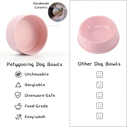 Petygooing PinkElevated/Raised Ceramic Dog Bowl for Small Breeds, Dog Food Water Dish with Stand,Pet Feeding Bowl with Anti Slip Rubber for Cats and Small Dogs Puppy 13.5 OZ (5.1In / 1.7 Cups)
