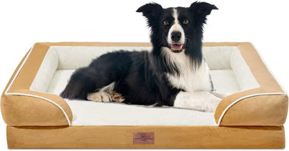 Comfort Expression Large Dog Beds Waterproof, Orthopedic Dog Beds for Large Sized Dogs, Comfy Pet Bed Sofa with Washable Removable Cover & Non-Slip Bottom(Khaki)