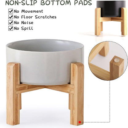 Petygooing Grey Elevated/Raised Ceramic Dog Bowl for Small Breeds, Dog Food Water Dish with Stand,Pet Feeding Bowl with Anti Slip Rubber for Cats and Small Dogs Puppy 13.5 OZ (5.1In / 1.7 Cups)