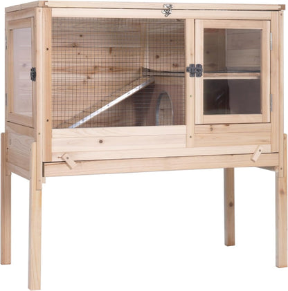 GUTINNEEN Rabbit Hutch Indoor Guinea Pig Cage Bunny House 36.6" Upgraded with Anti Chewing Edges, Cool Zinc Sheet, Leakproof PVC Layer, Wire Floor, Detachable Legs (Nature)