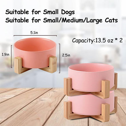Petygooing Dog Cat Bowl Ceramic Pink Pet Dish with Stand for Food and Water, Modern Cute Matte Glaze Weighted Pet Bowls Set for Cats & Small Size Dogs 13.5 OZ (5.1In / 1.7 Cups) Pink