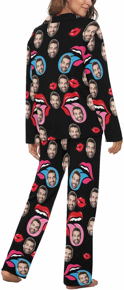 MyPupSocks Custom Face Pajamas for Women Set, Personalized Photo Long Sleepwear XS-XXL
