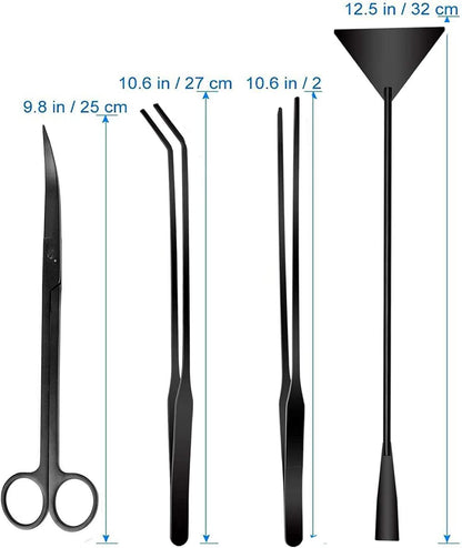 Aquarium Scissor Tweezers Spatula Tool - 4 in 1 Stainless Steel Aquatic Plants Aquascaping Tools Set for Fish Starter Kits & Aquariums Tank(Black)