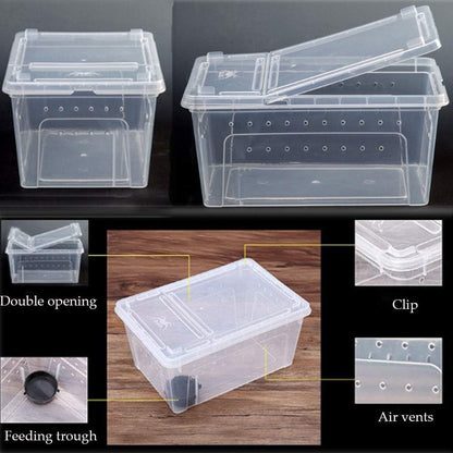 Hamiledyi Reptile Feeding Box Lizard Tarantula Habitat Cage Hatching Container Snake Breeding Box Transparent Portable Plastic Mini Pet Houses for Scorpion Spider Frog